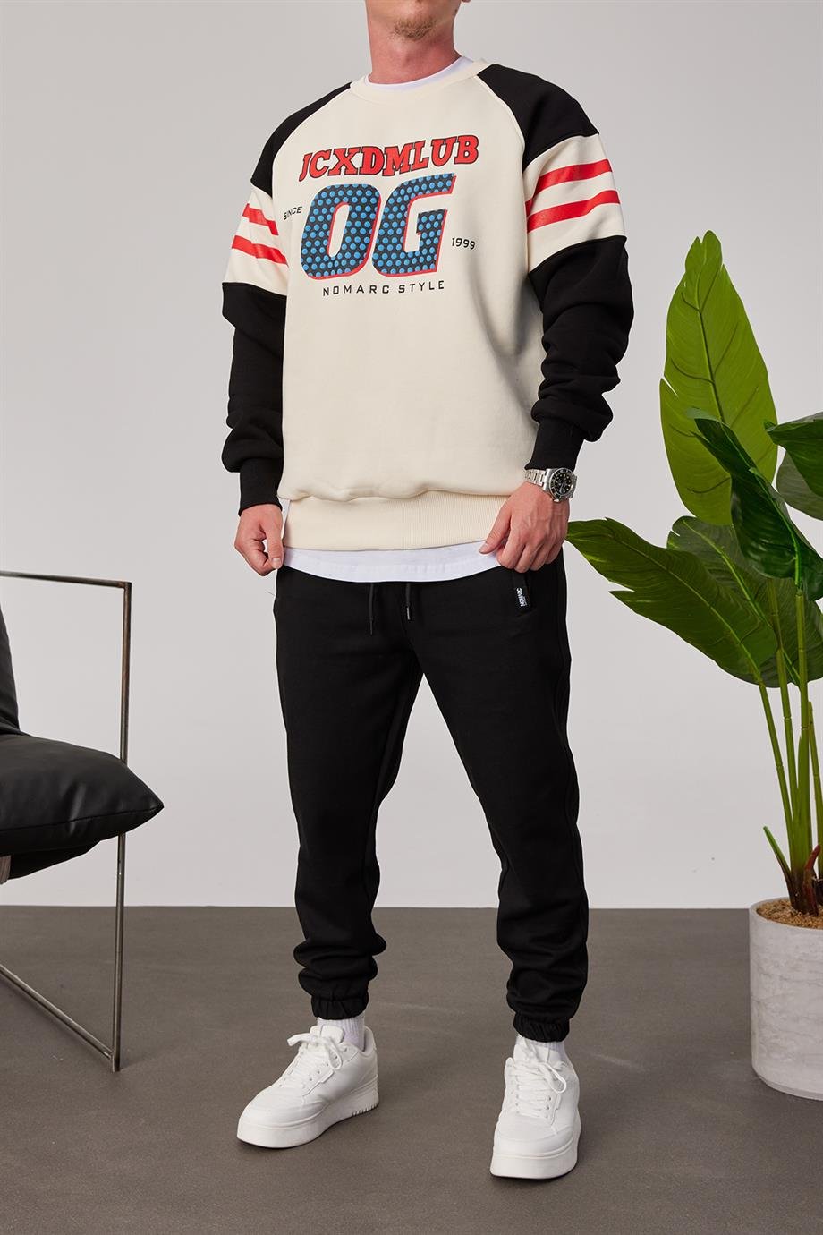 OG Baskılı Krem Sweatshirt