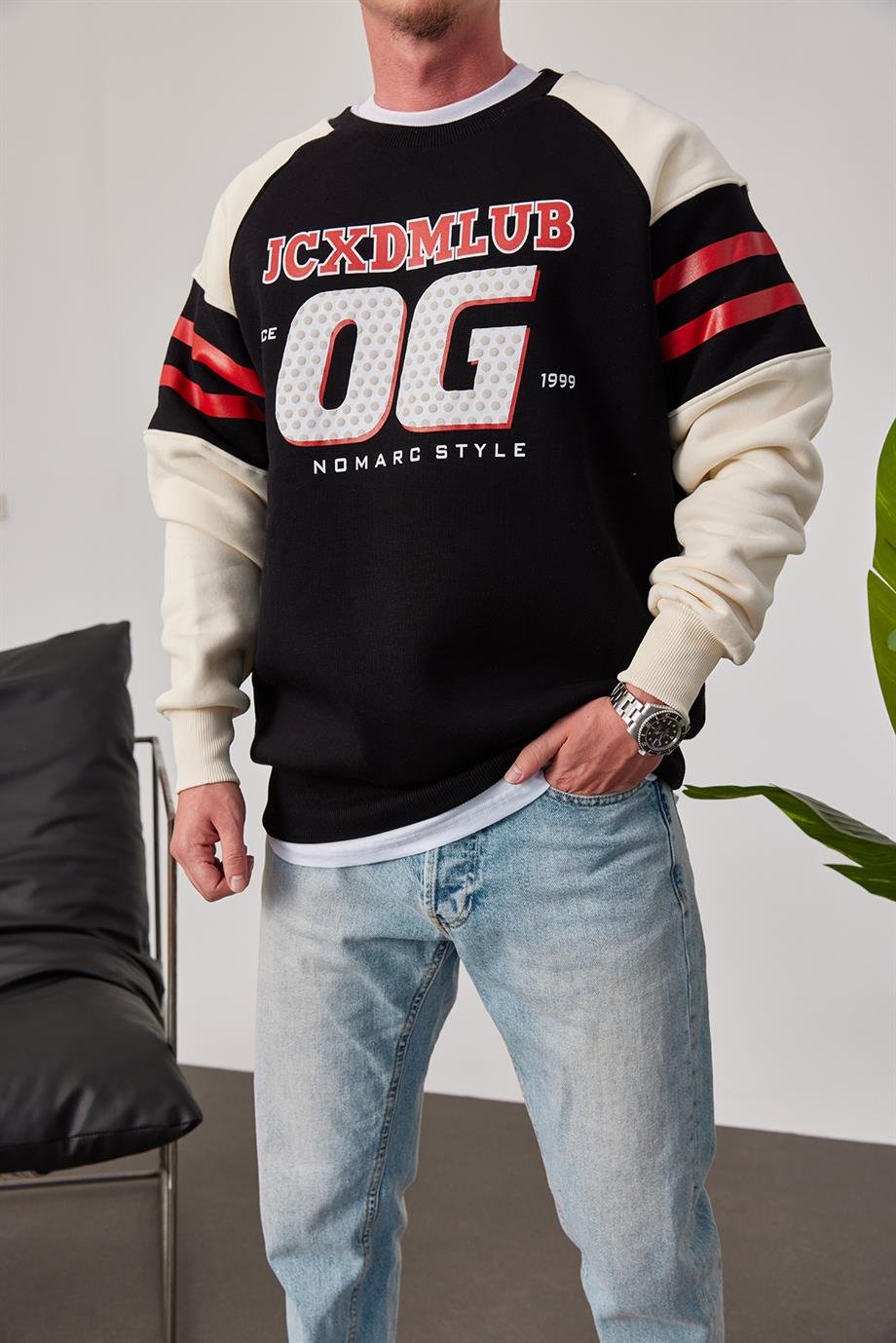 OG Baskılı Siyah Sweatshirt