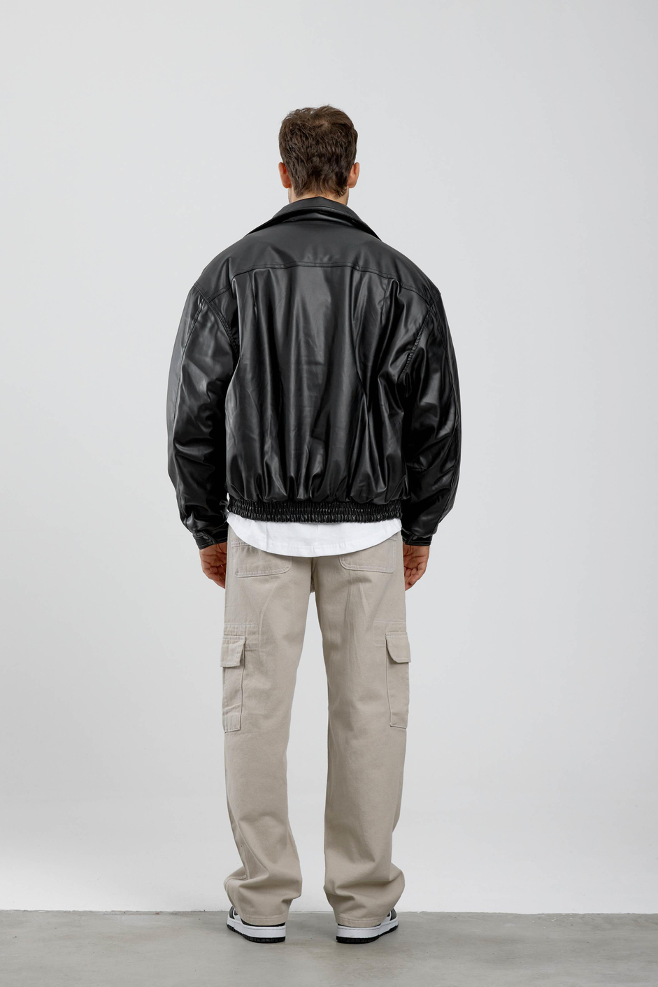 Oversize Şişme Suni Deri Siyah Bomber Mont