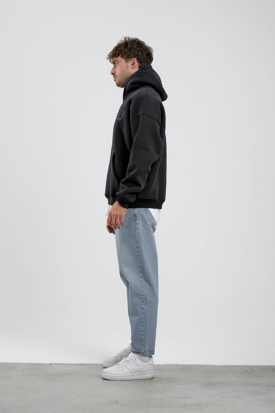 Palermo Nakışlı Siyah Kapüşonlu Sweatshirt