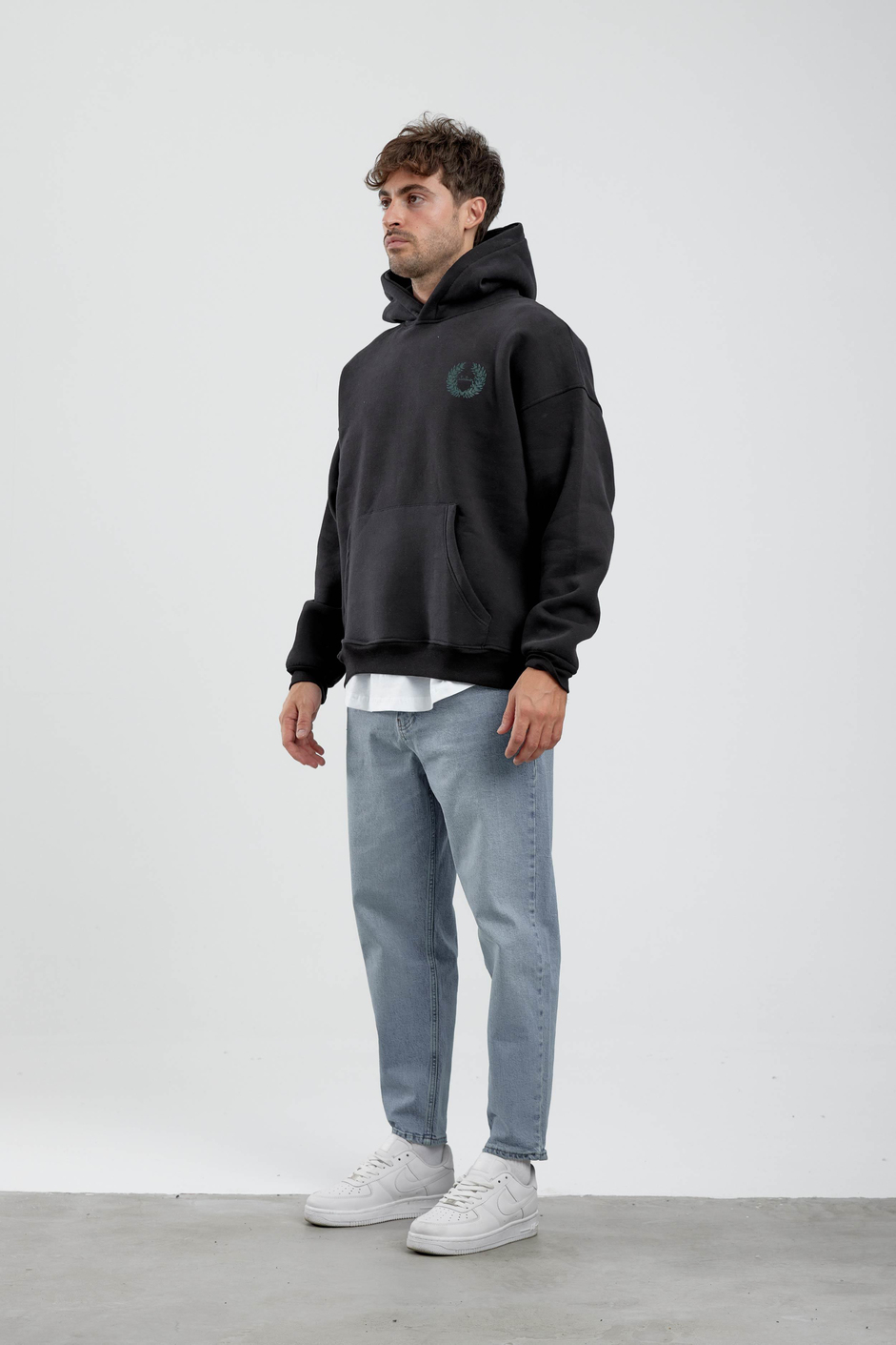 Palermo Nakışlı Siyah Kapüşonlu Sweatshirt
