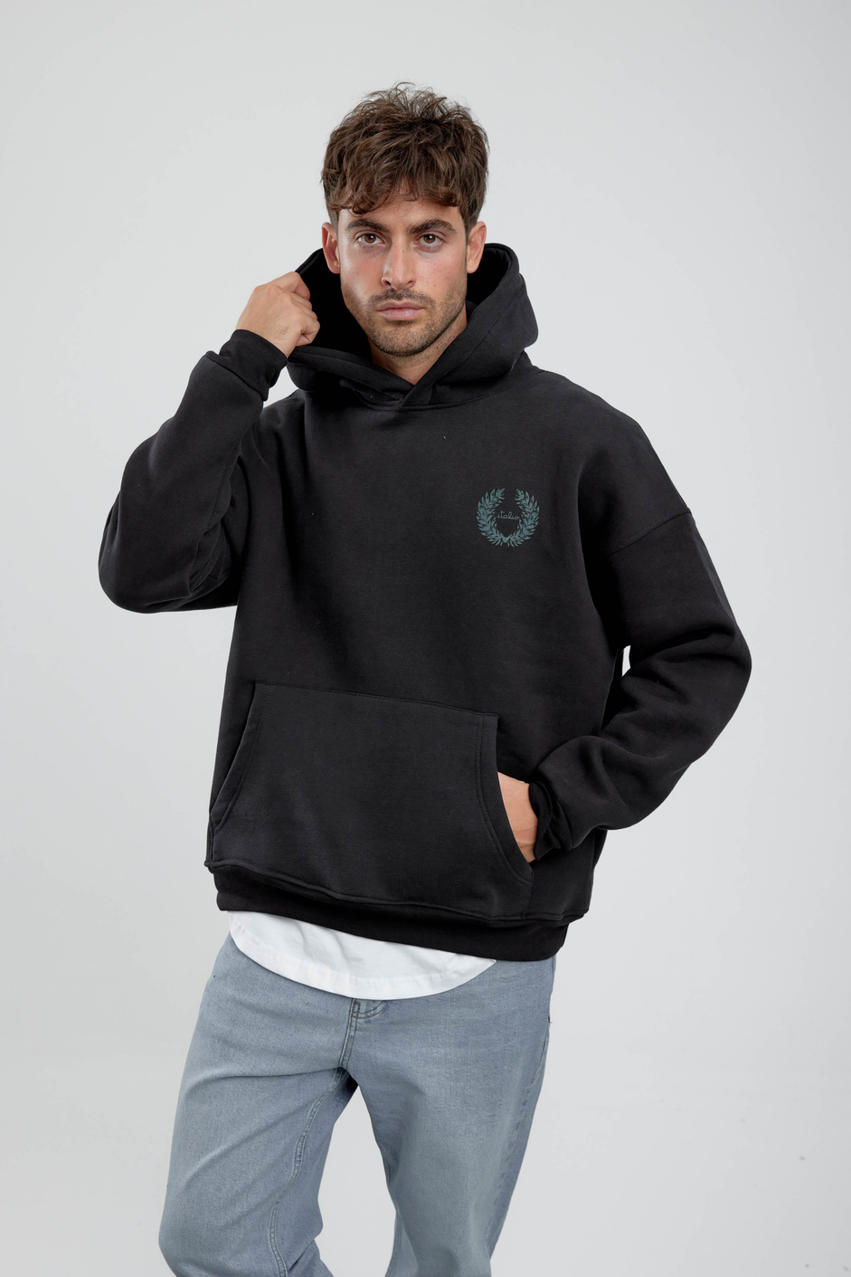 Palermo Nakışlı Siyah Kapüşonlu Sweatshirt
