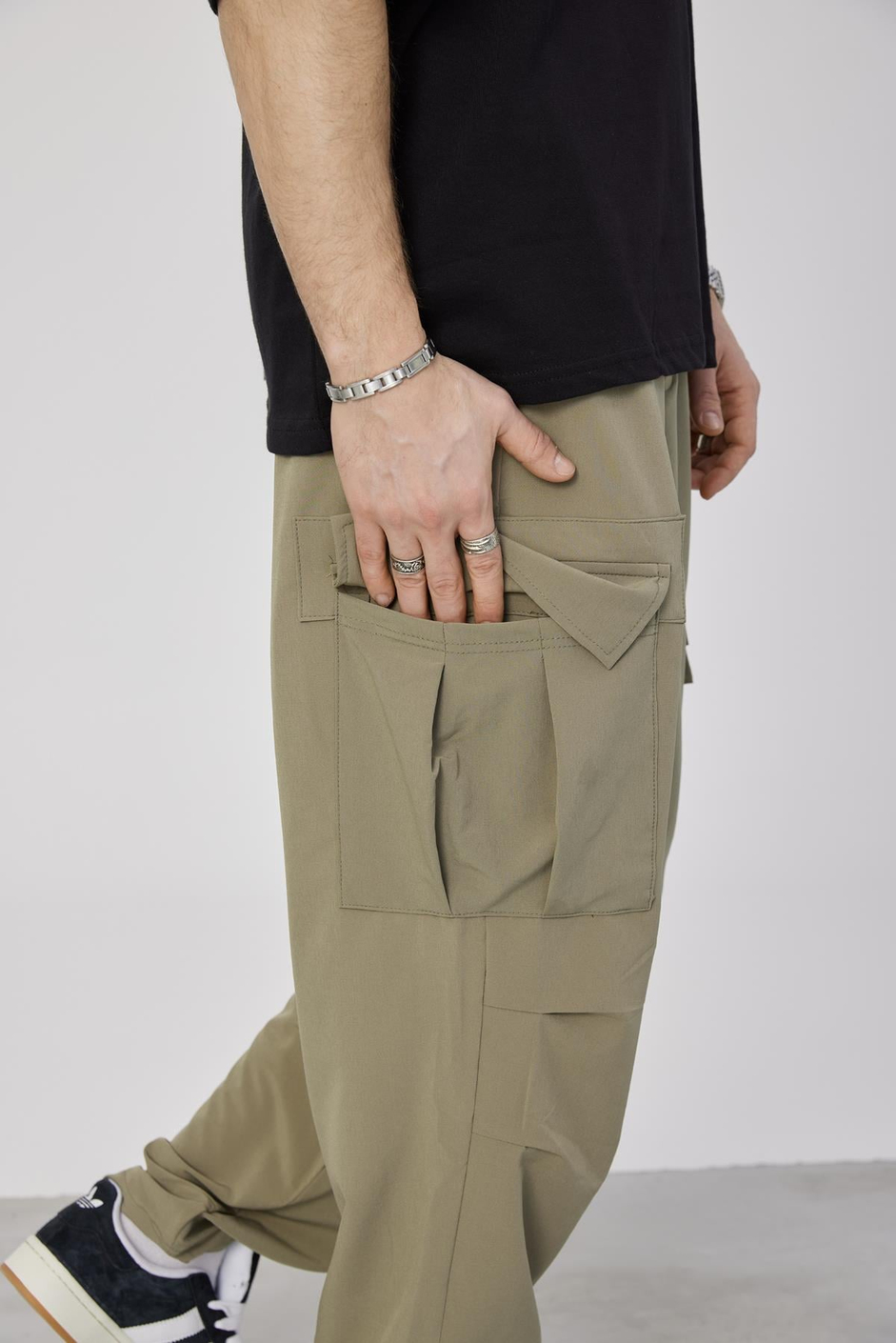 Paraşüt Kumaş Kargo Cepli Yeşil Pantolon