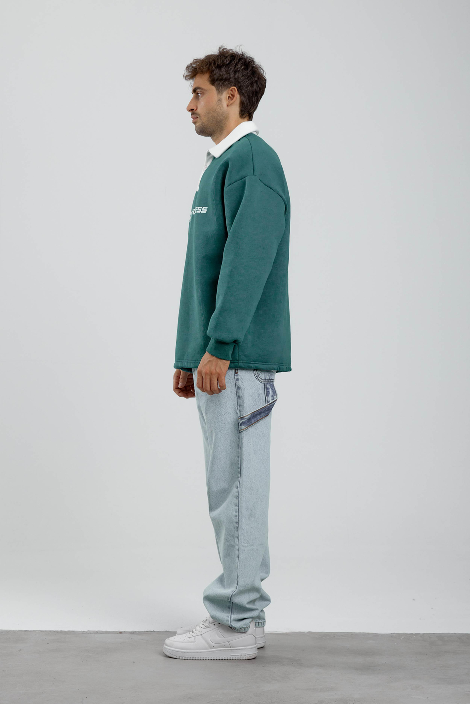 Peacefulness Yazılı Yakalı Yeşil Sweatshirt