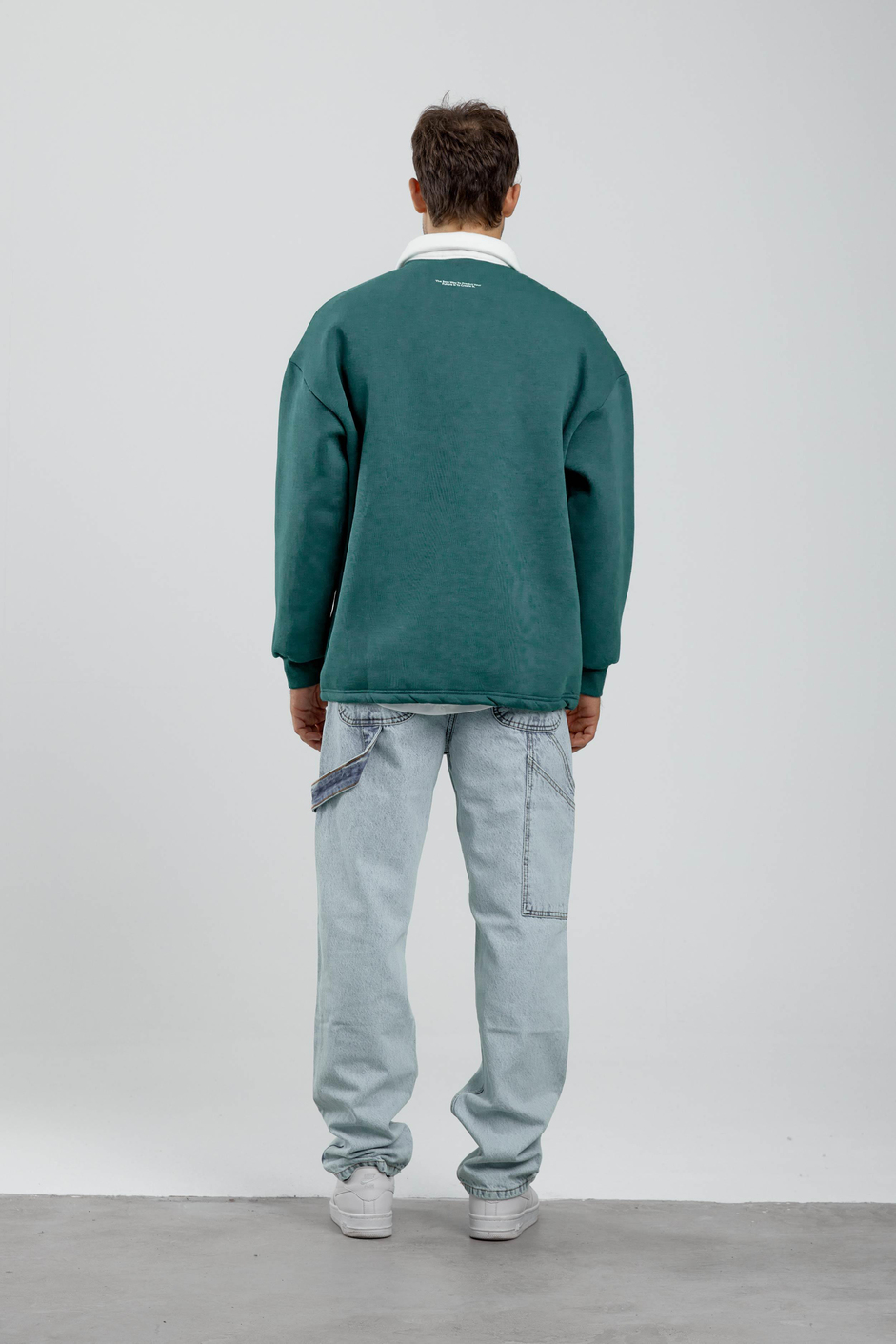 Peacefulness Yazılı Yakalı Yeşil Sweatshirt