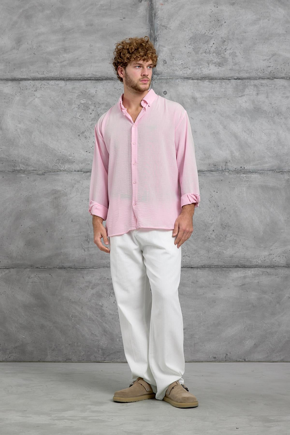 Pembe 251 KETEN OVERSIZE GÖMLEK
