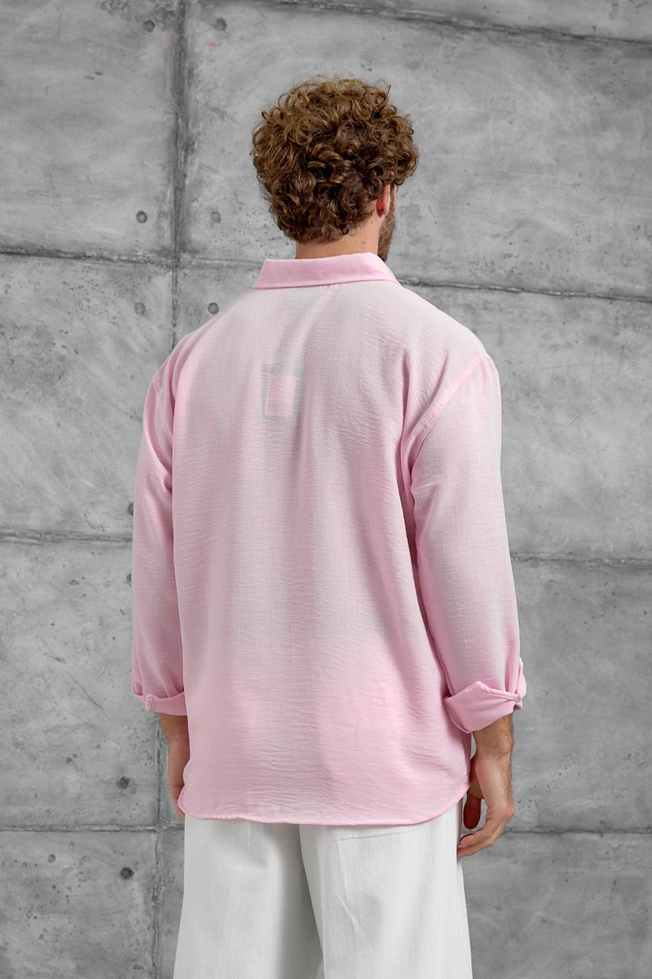 Pembe 251 KETEN OVERSIZE GÖMLEK
