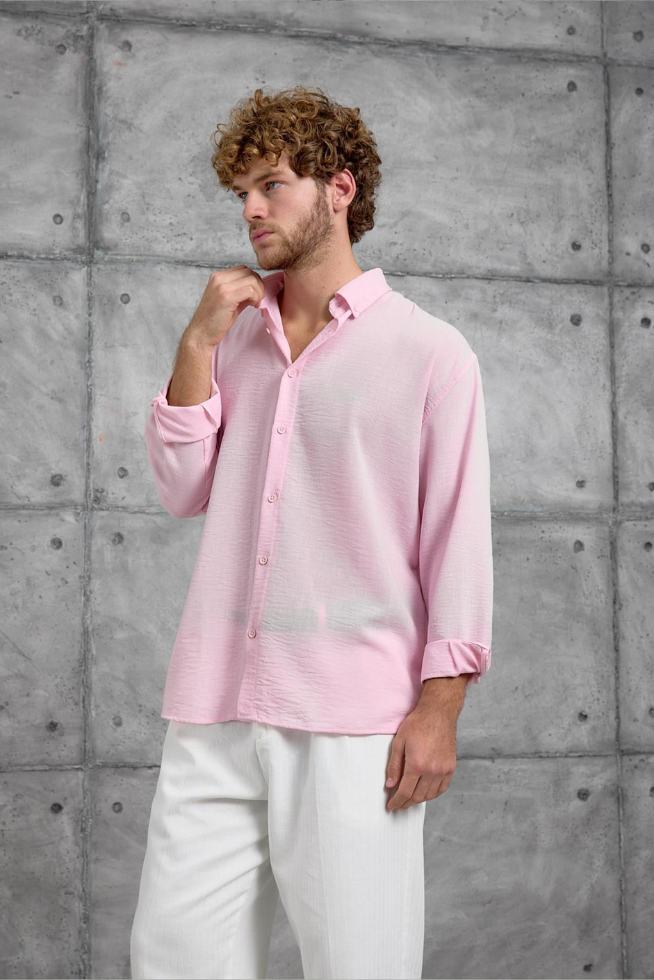 Pembe 251 KETEN OVERSIZE GÖMLEK