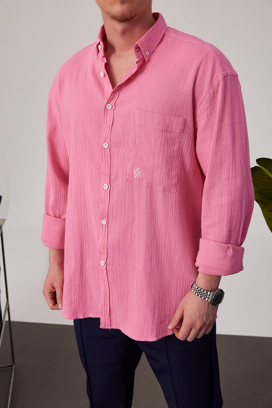 Pembe Keten Gömlek G1