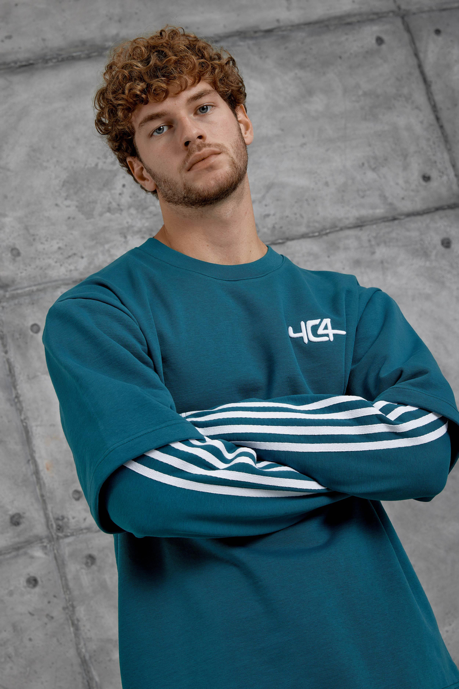 Petrol Mavisi Yc4 Oversize Kolu Parçalı  Şerit Detaylı  Sweatshirt