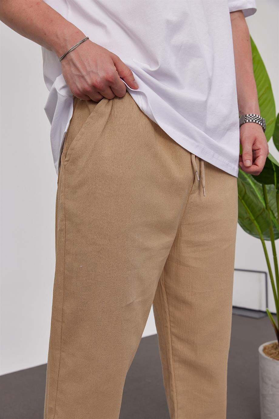 Pileli Camel Kumaş Pantolon