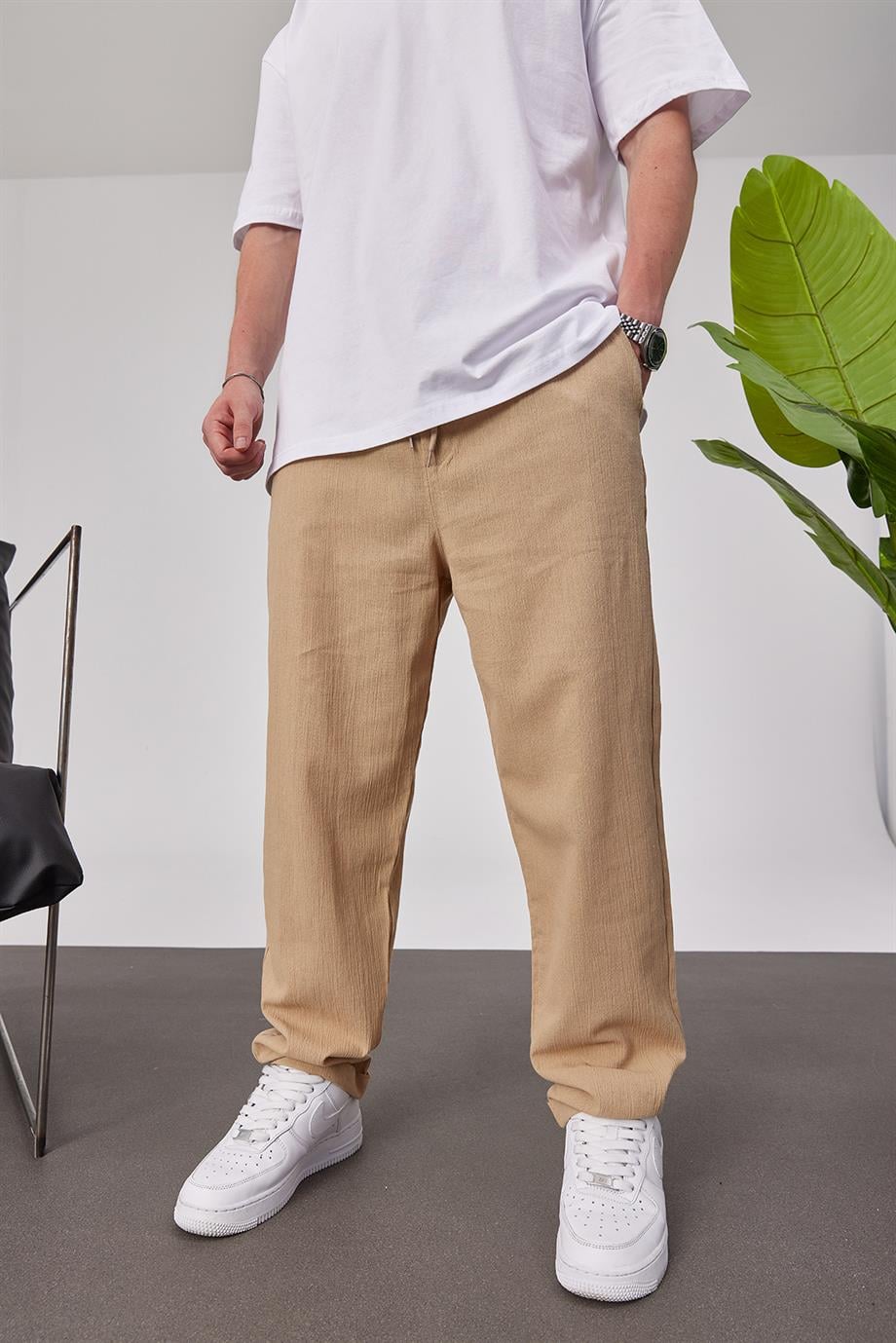 Pileli Camel Kumaş Pantolon