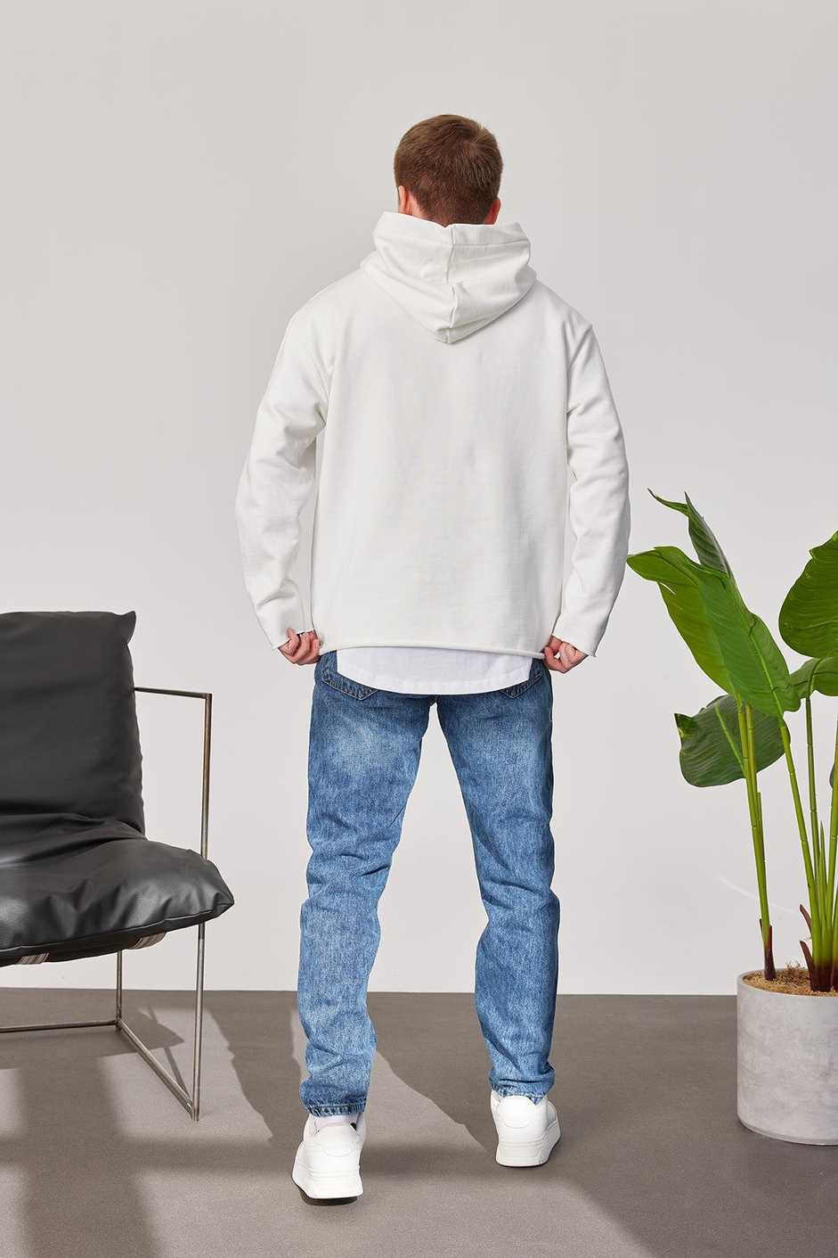 Pis Etek Kapüşonlu Beyaz Sweatshirt