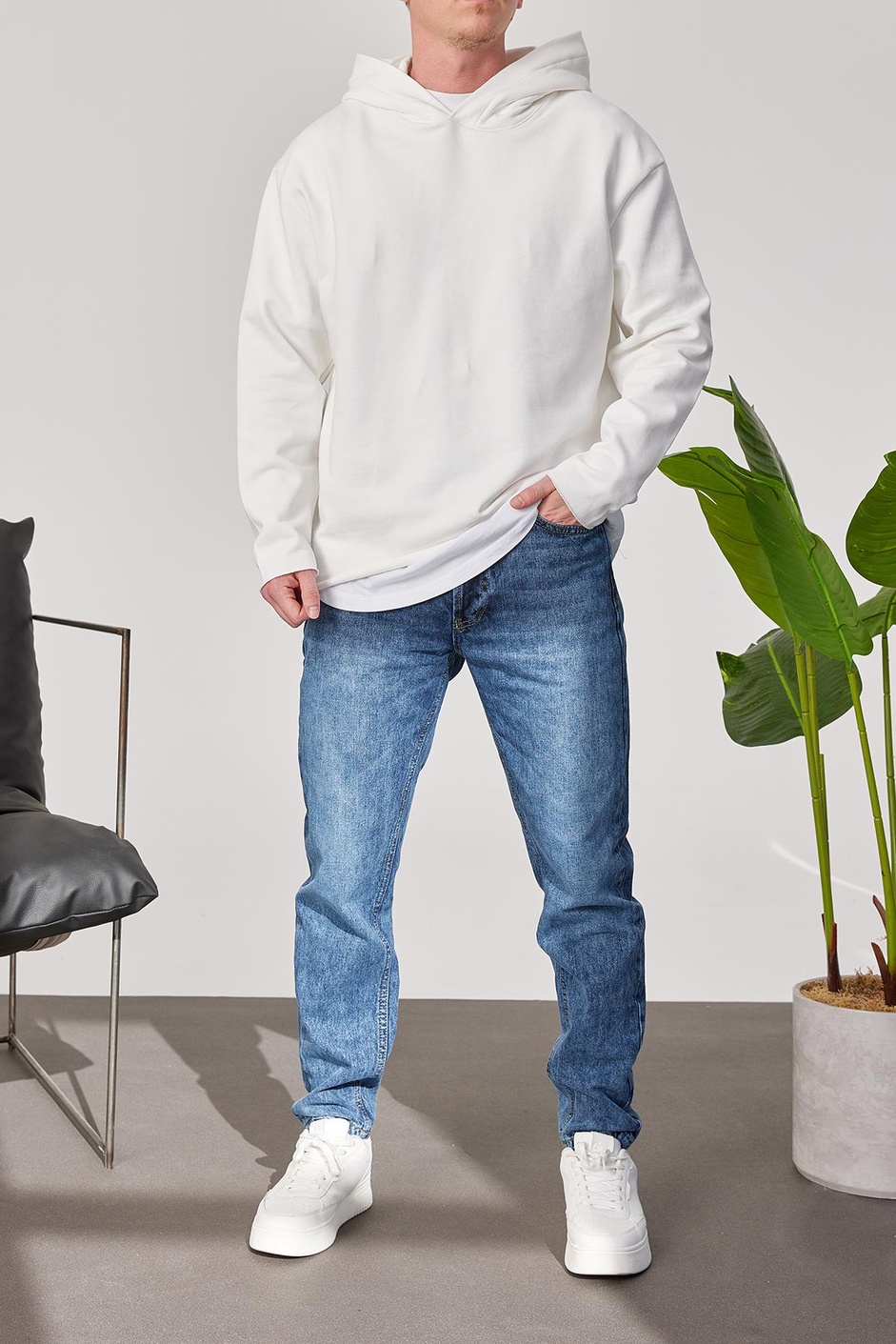 Pis Etek Kapüşonlu Beyaz Sweatshirt