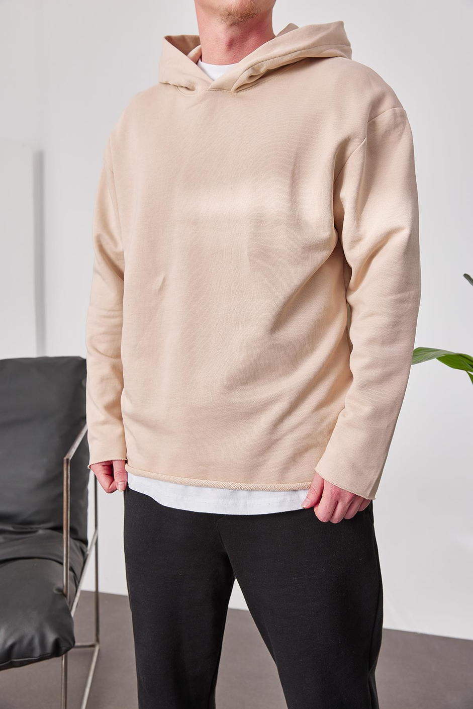 Pis Etek Kapüşonlu Krem Sweatshirt