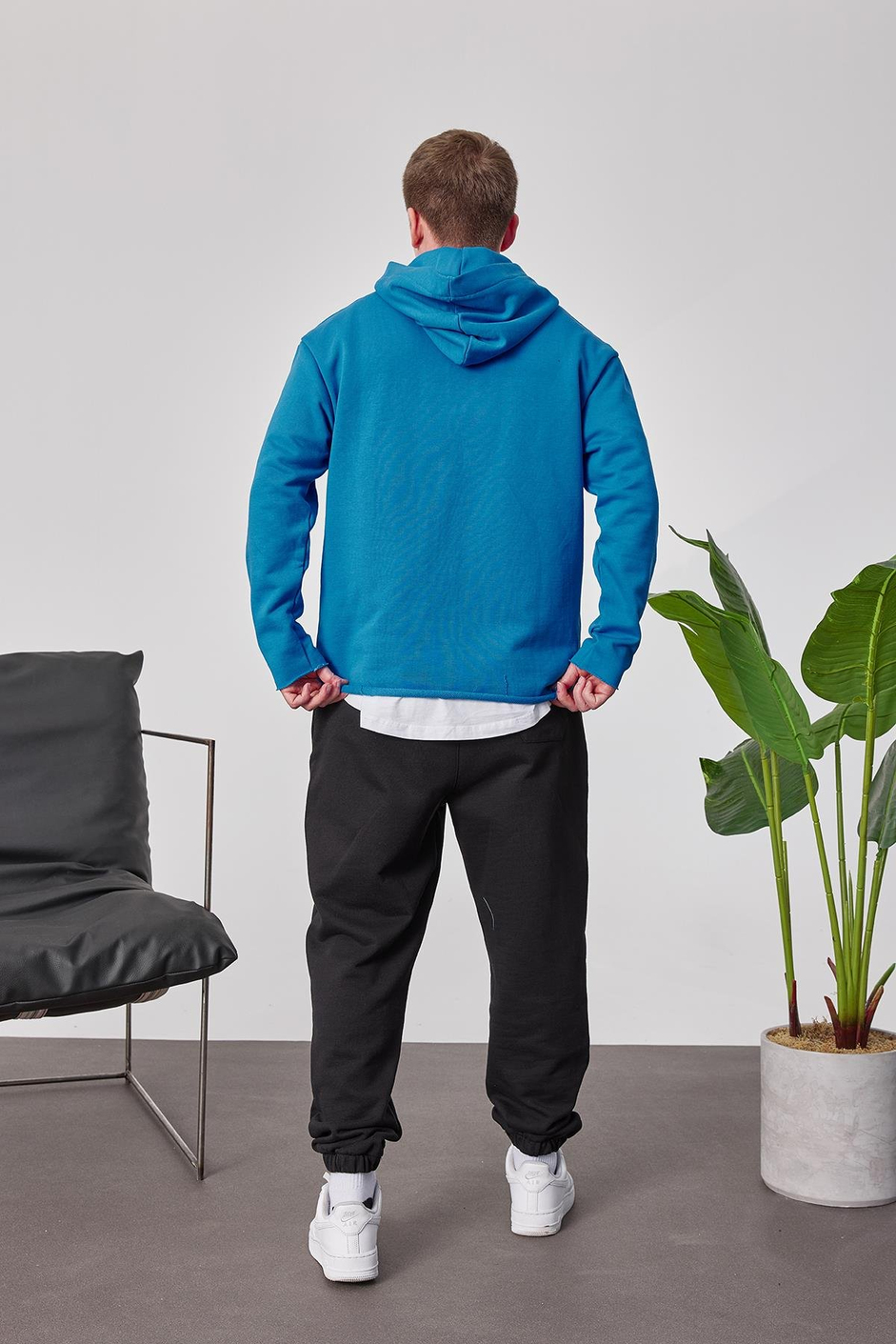 Pis Etek Kapüşonlu Mavi Sweatshirt