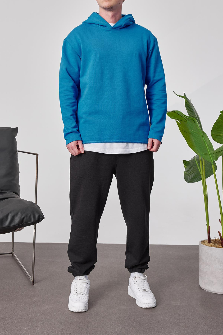 Pis Etek Kapüşonlu Mavi Sweatshirt