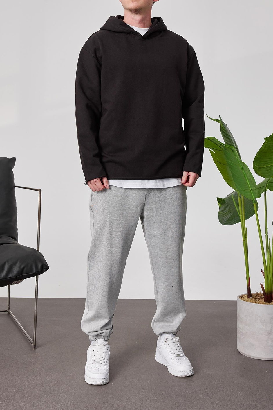 Pis Etek Kapüşonlu Siyah Sweatshirt