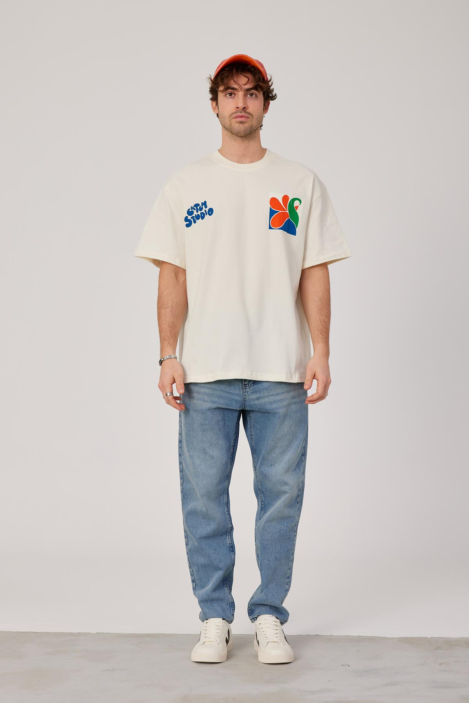 Renkli Baskılı Ekru Tshirt