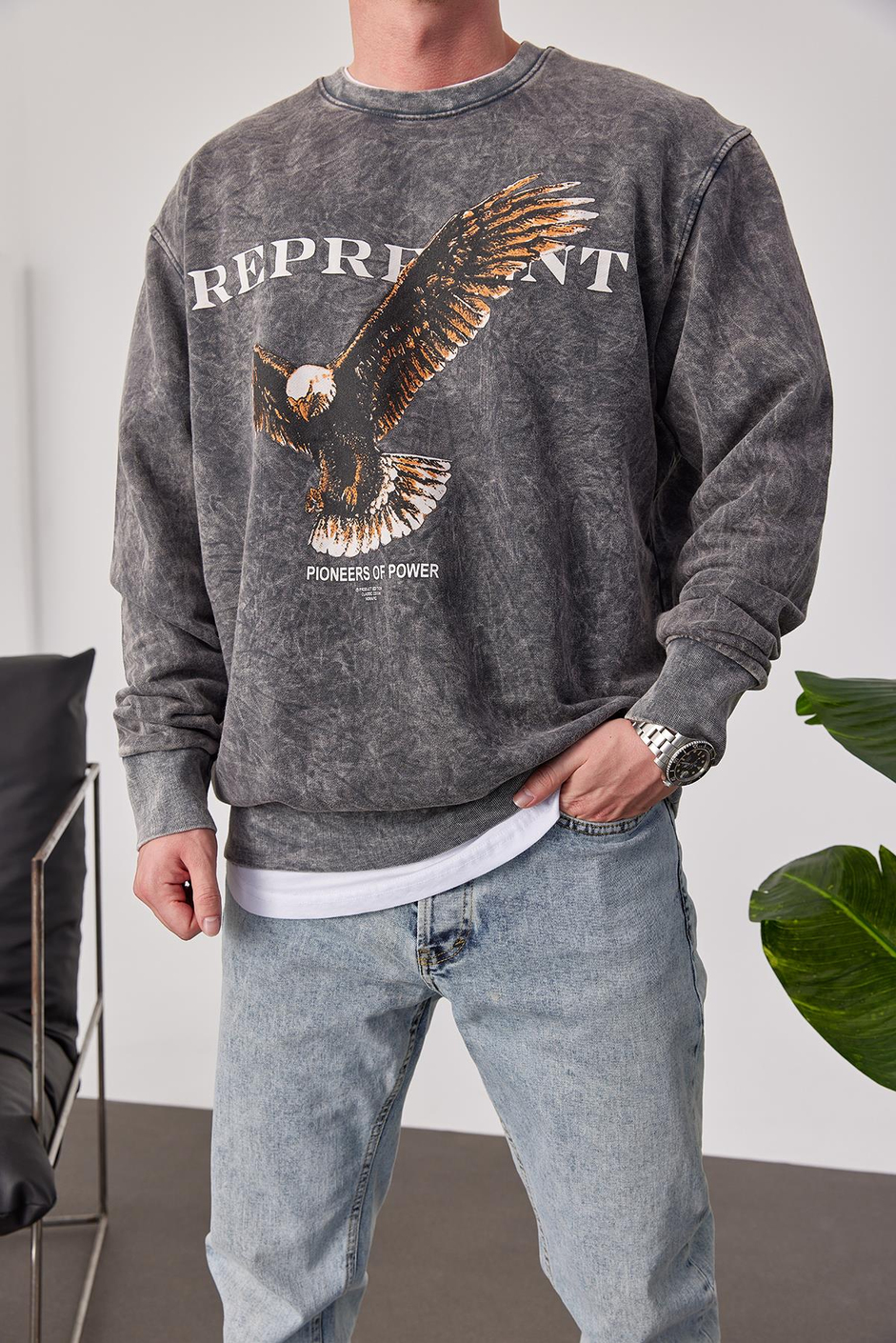 Represent Yazılı Füme Yıkamalı Sweatshirt