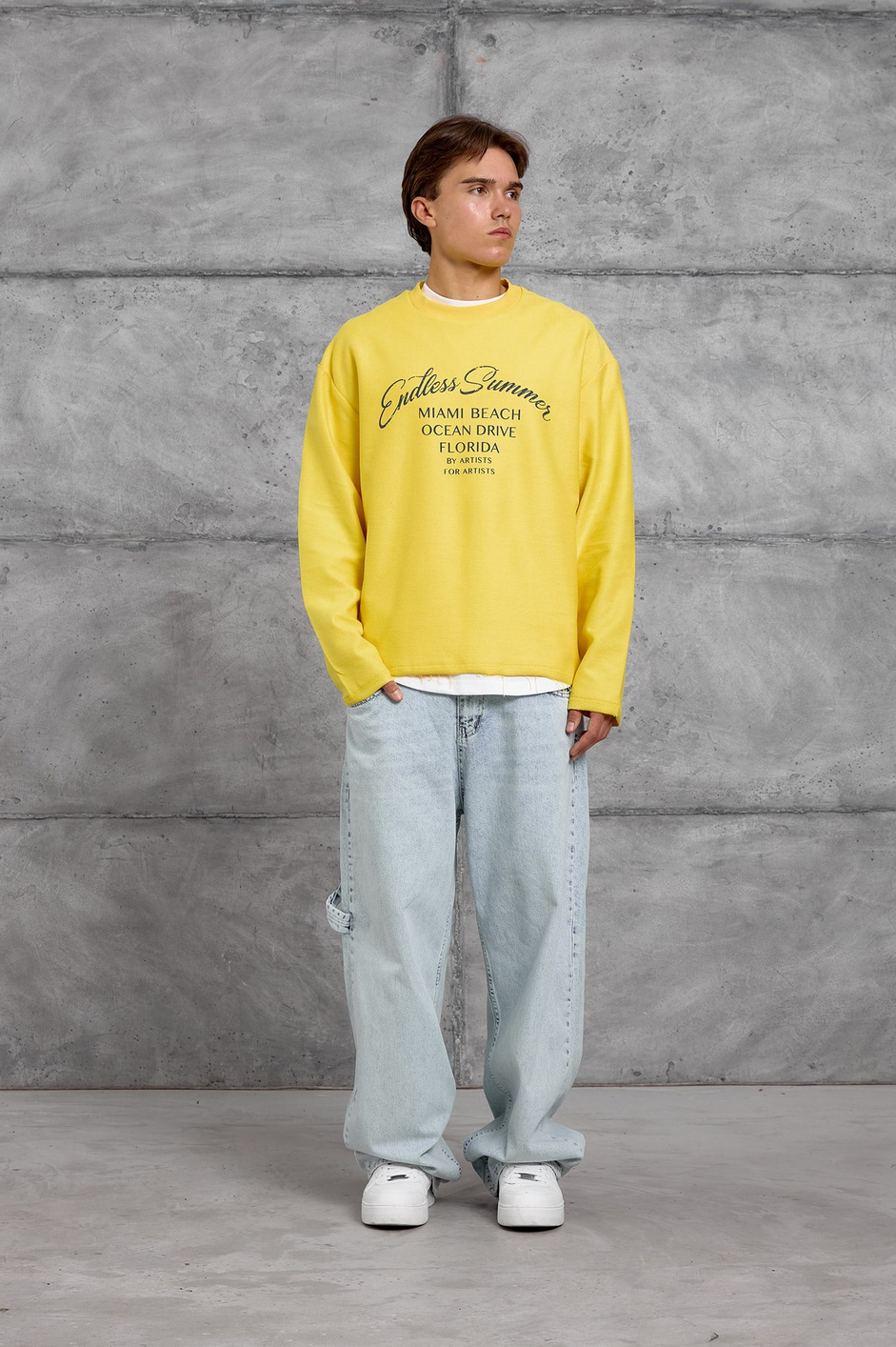 Sarı BASKILI DOKUMA KUMAŞ SWEATSHIRT