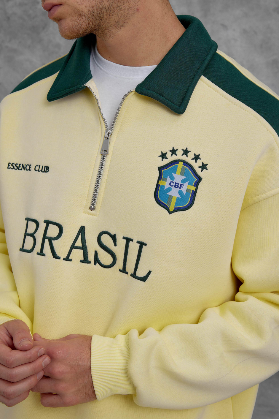 Sarı BRASİL YAZILI YARIM FERMUARLI SWEATSHİRT