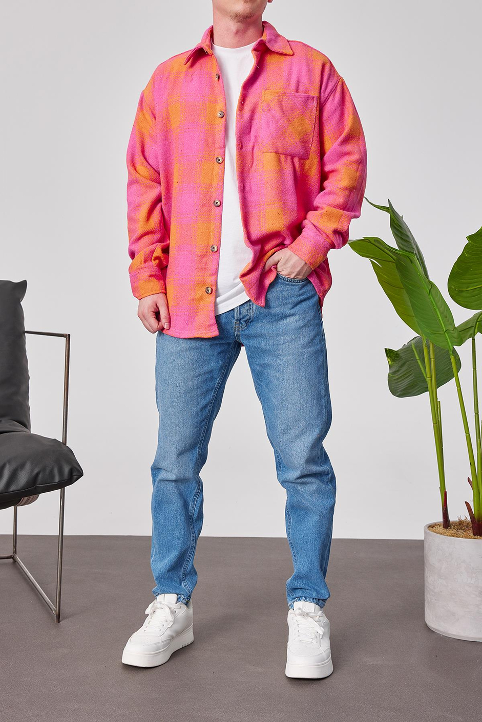 Sarı Detaylı Pembe Gömlek