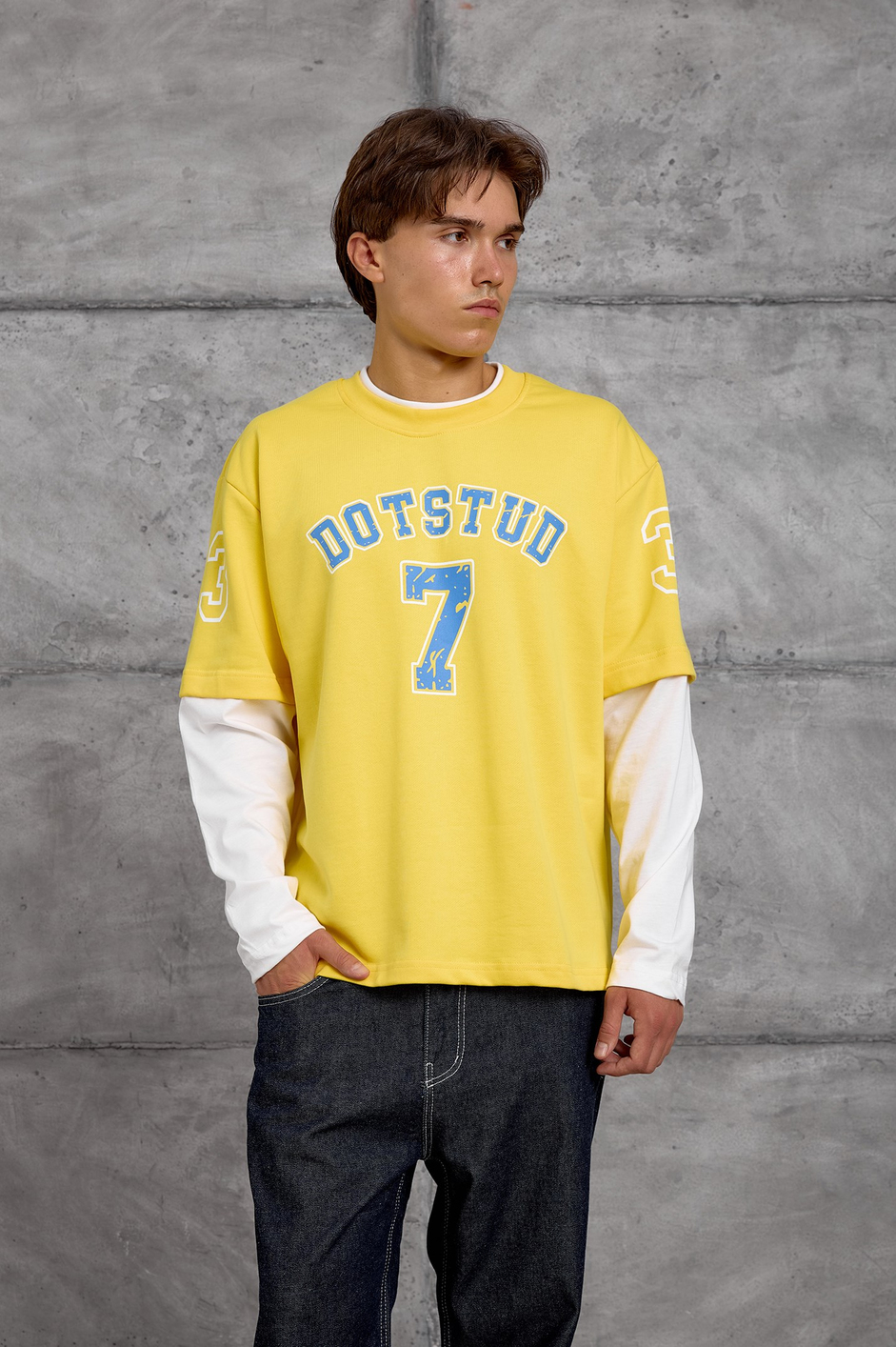 Sarı DOTSTUD 7 BASKILI OVERSIZE SWEATSHIRT