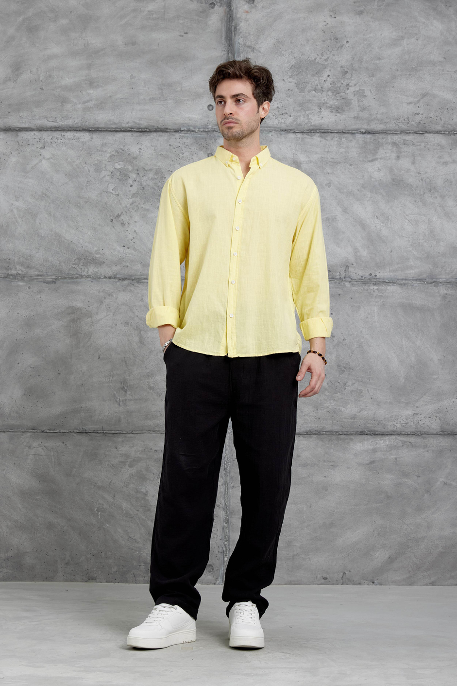 Sarı Gst Keten Oversize Gömlek