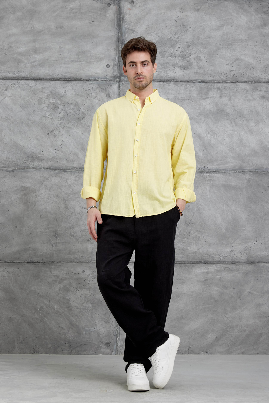 Sarı Gst Keten Oversize Gömlek