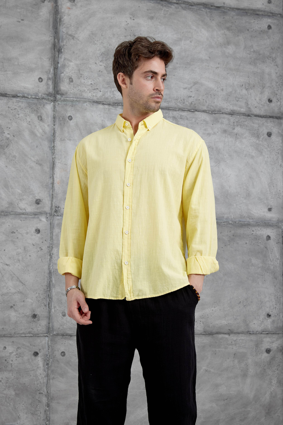 Sarı Gst Keten Oversize Gömlek