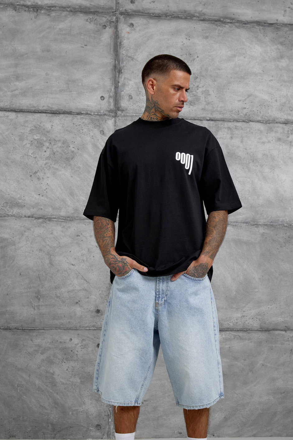 Siyah 0001 Yazılı Oversize Tshirt