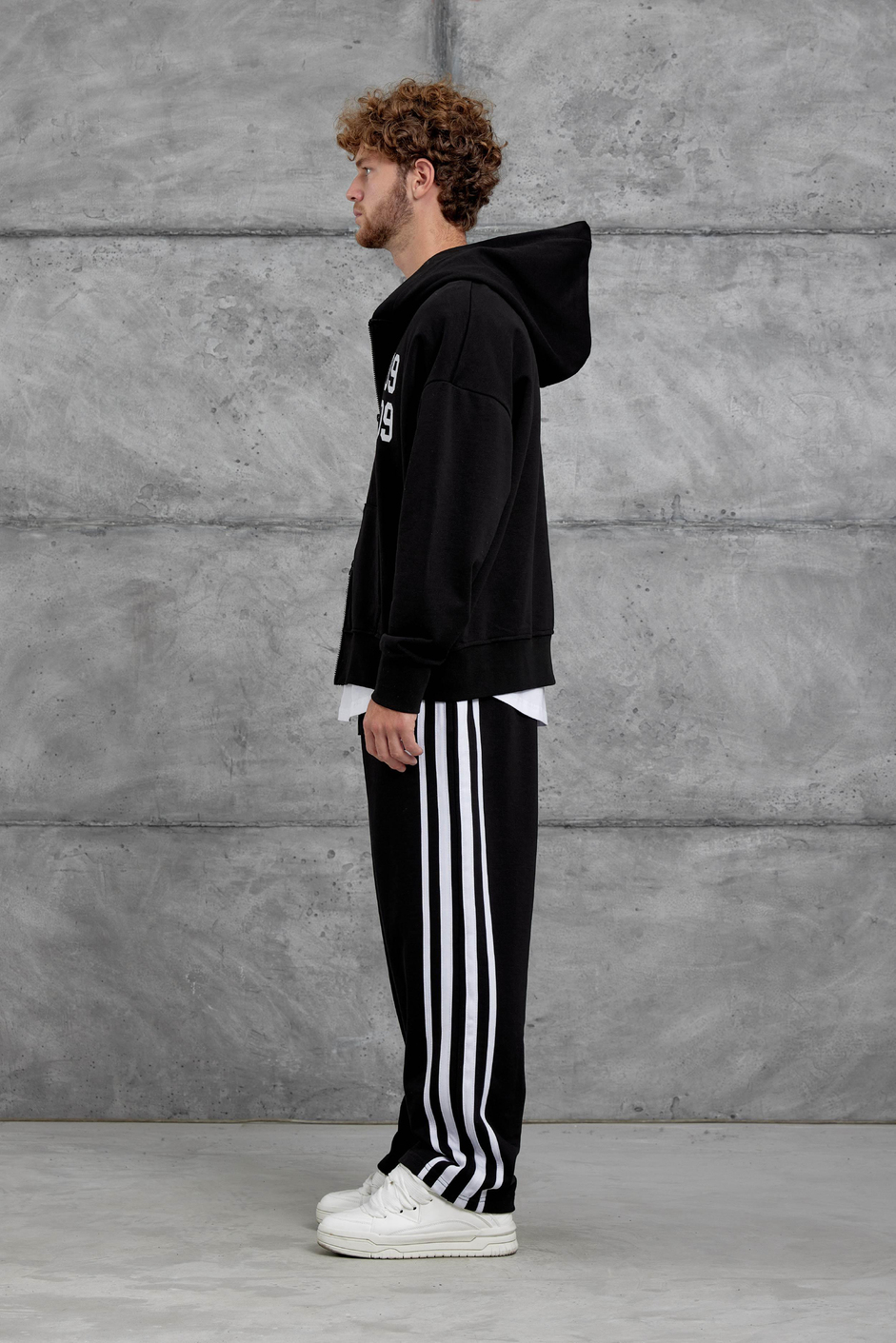 Siyah 0909 Baskılı Oversize Eşofman Takımı