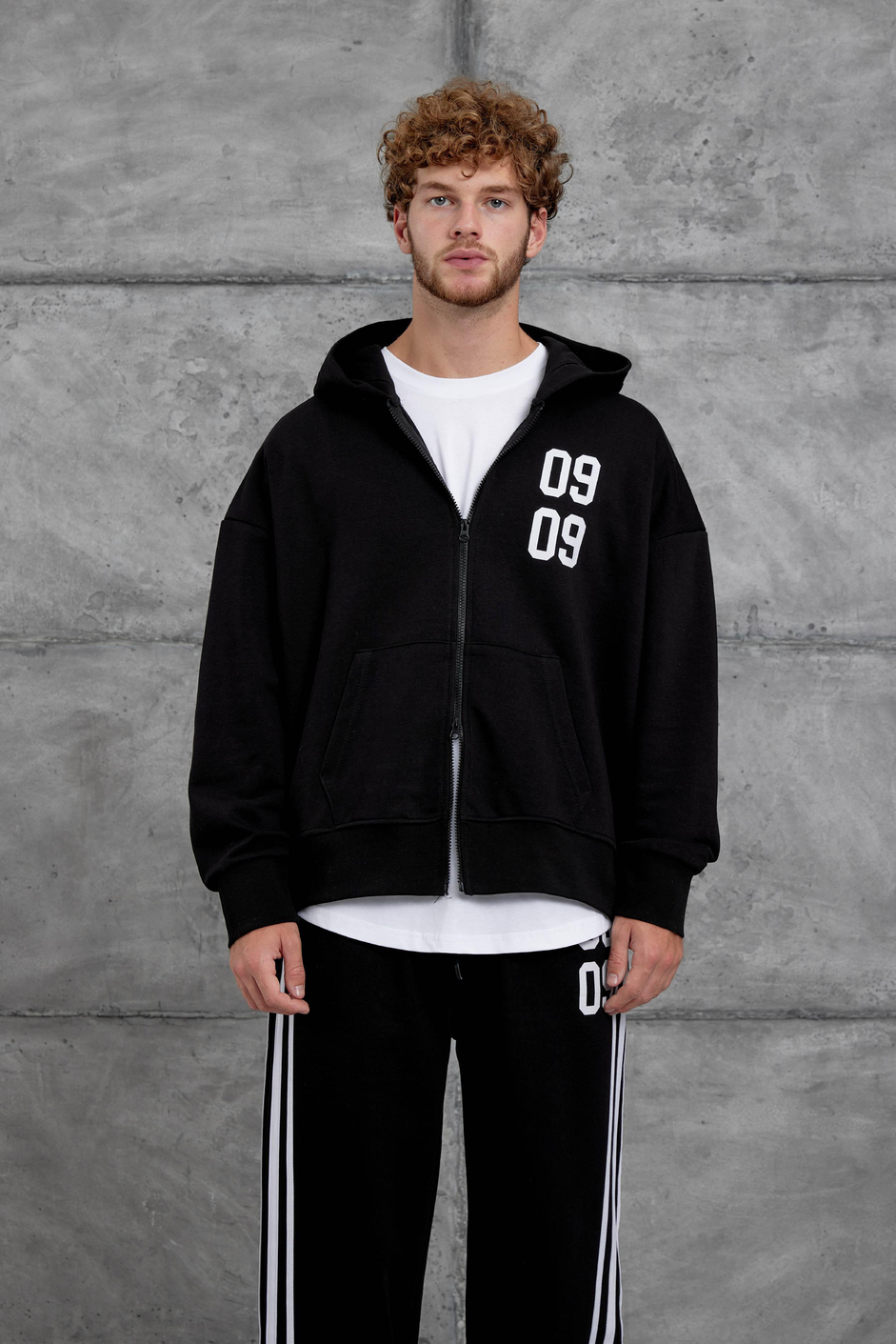 Siyah 0909 Baskılı Oversize Eşofman Takımı