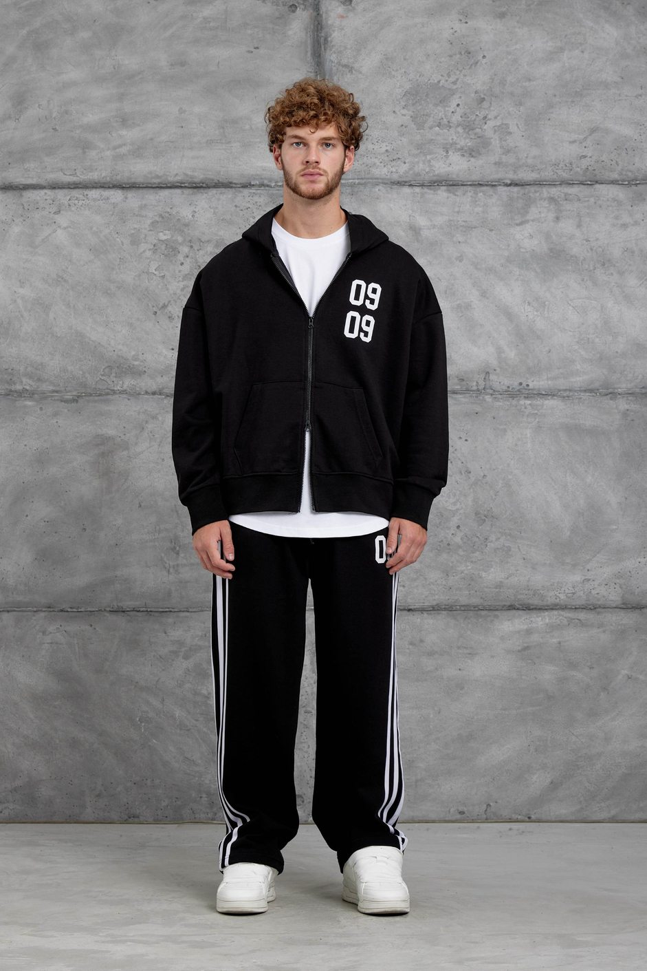 Siyah 0909 Baskılı Oversize Eşofman Takımı