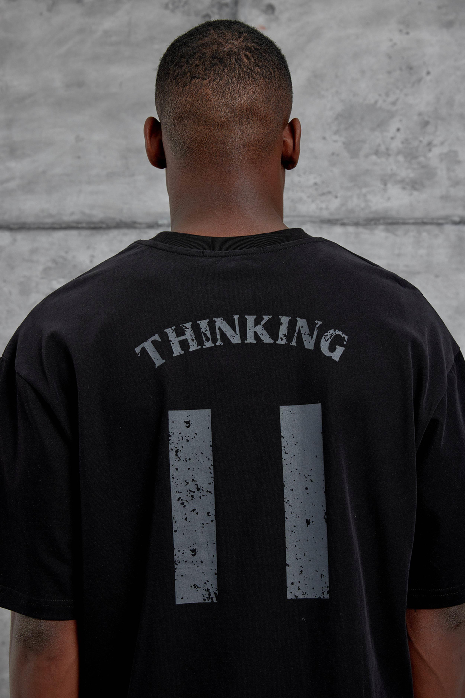 Siyah 11 Thinking Baskılı Oversize Tshirt