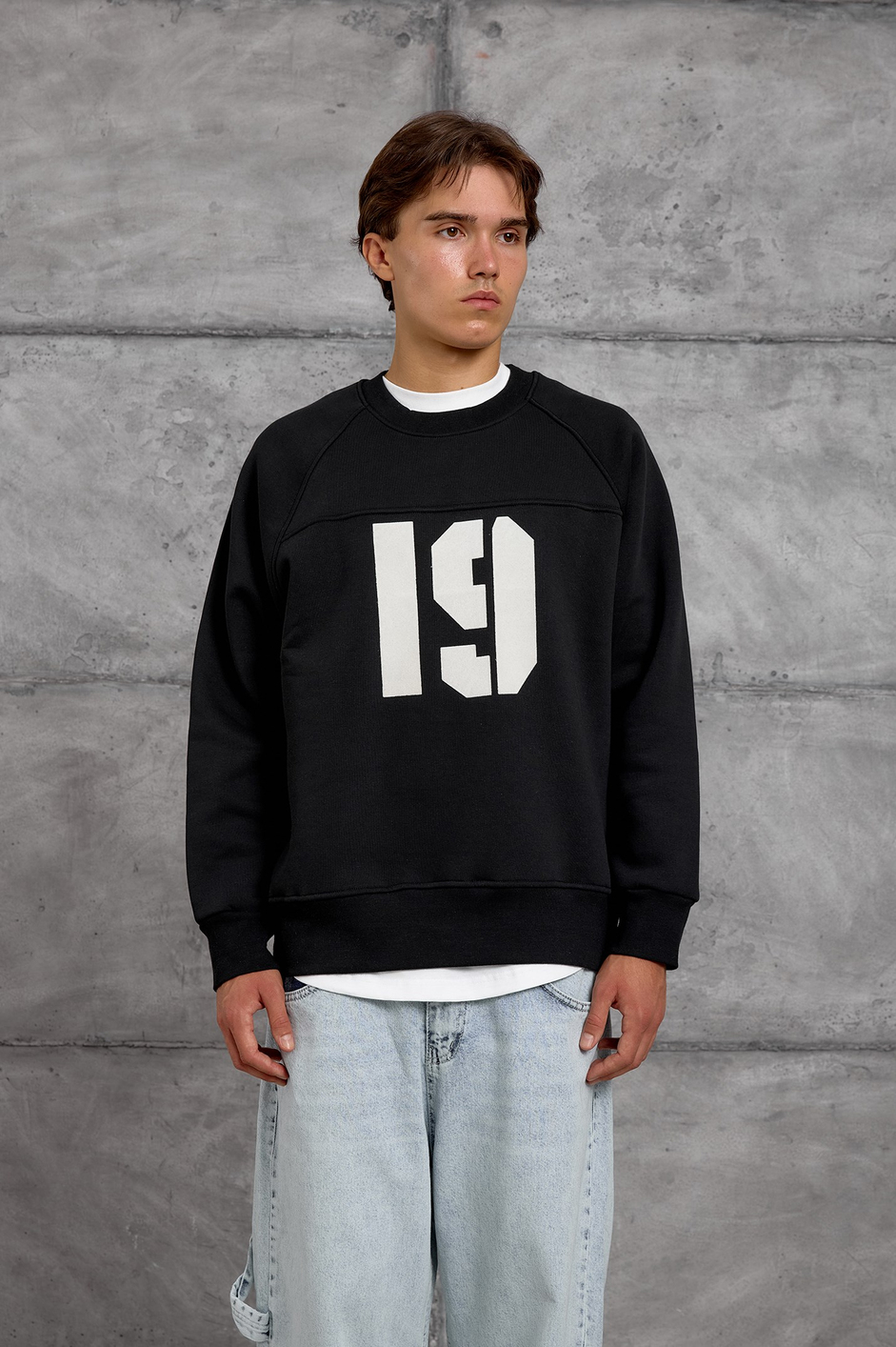 Siyah 19 BASKILI OVERSIZE SWEATSHIRT