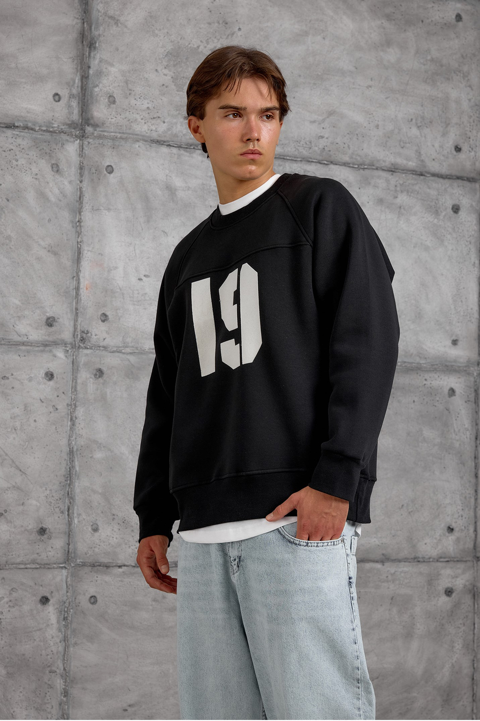 Siyah 19 BASKILI OVERSIZE SWEATSHIRT