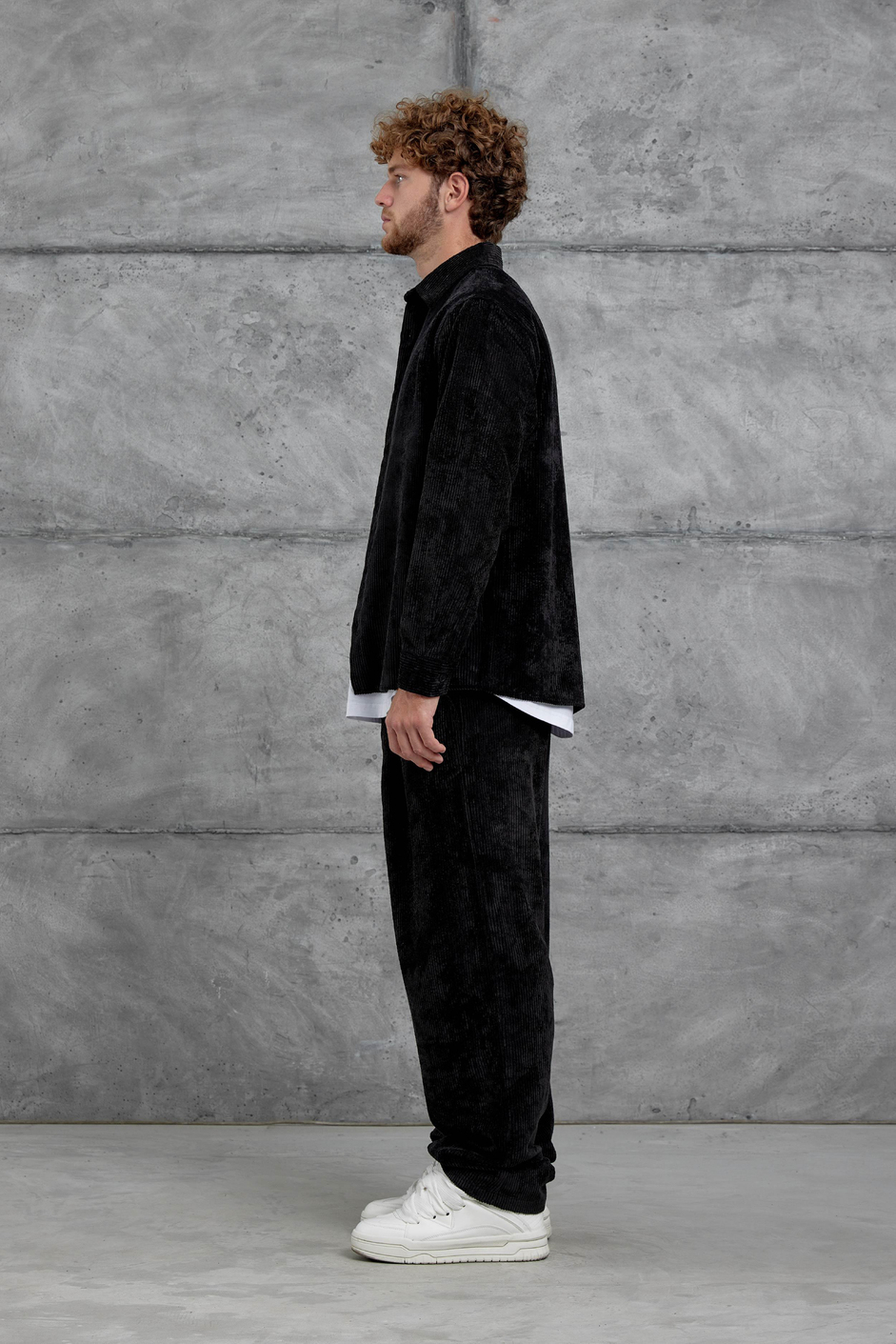 Siyah 251 Kadife Oversize Gömlek ve Pantalon Takım