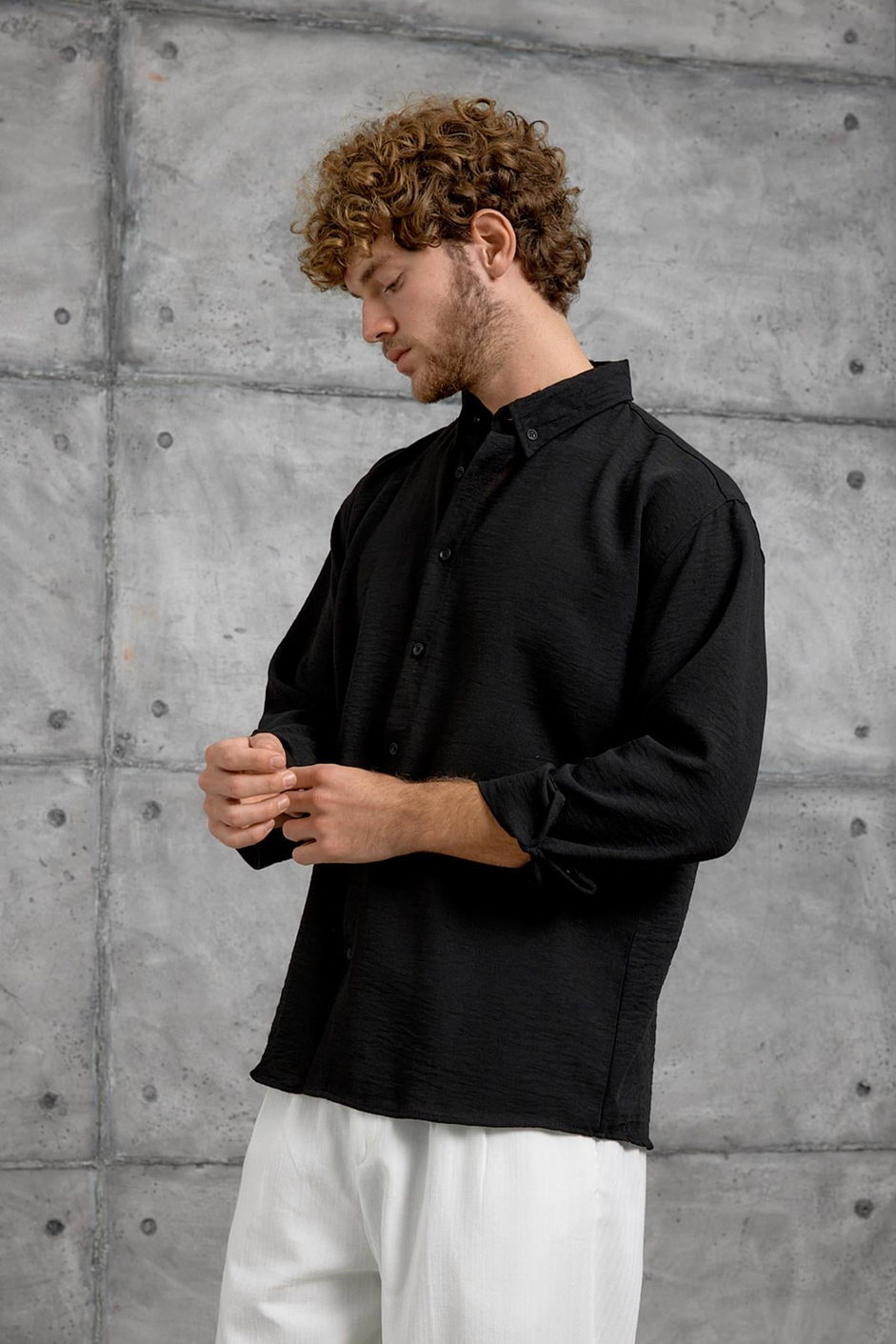 Siyah 251 KETEN OVERSIZE GÖMLEK