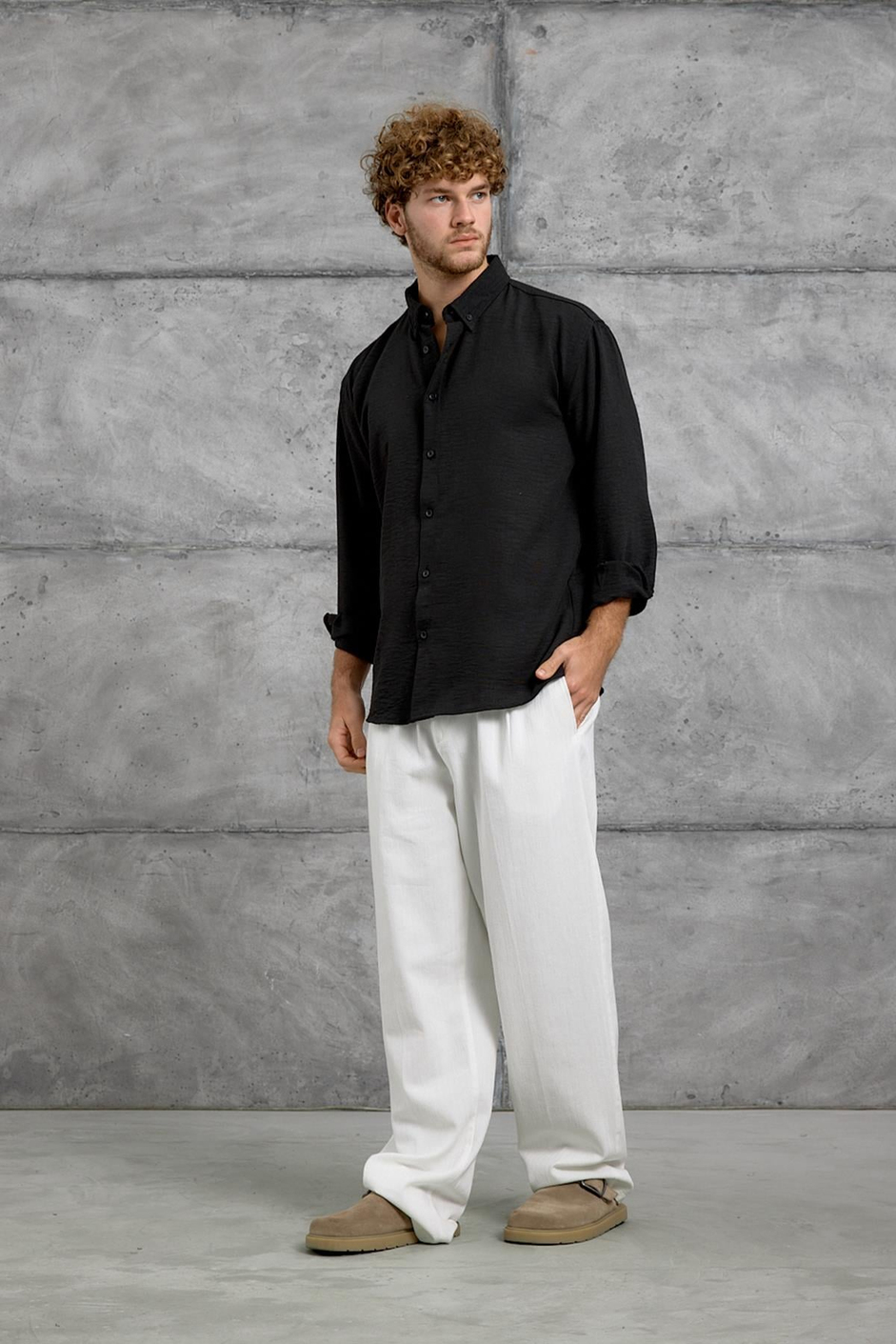 Siyah 251 KETEN OVERSIZE GÖMLEK