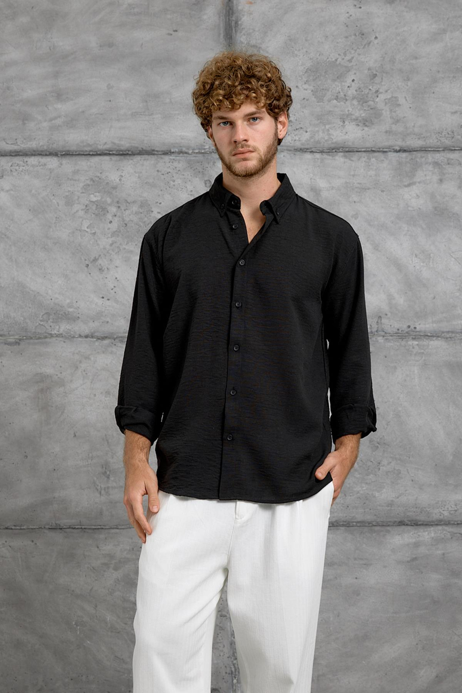 Siyah 251 KETEN OVERSIZE GÖMLEK