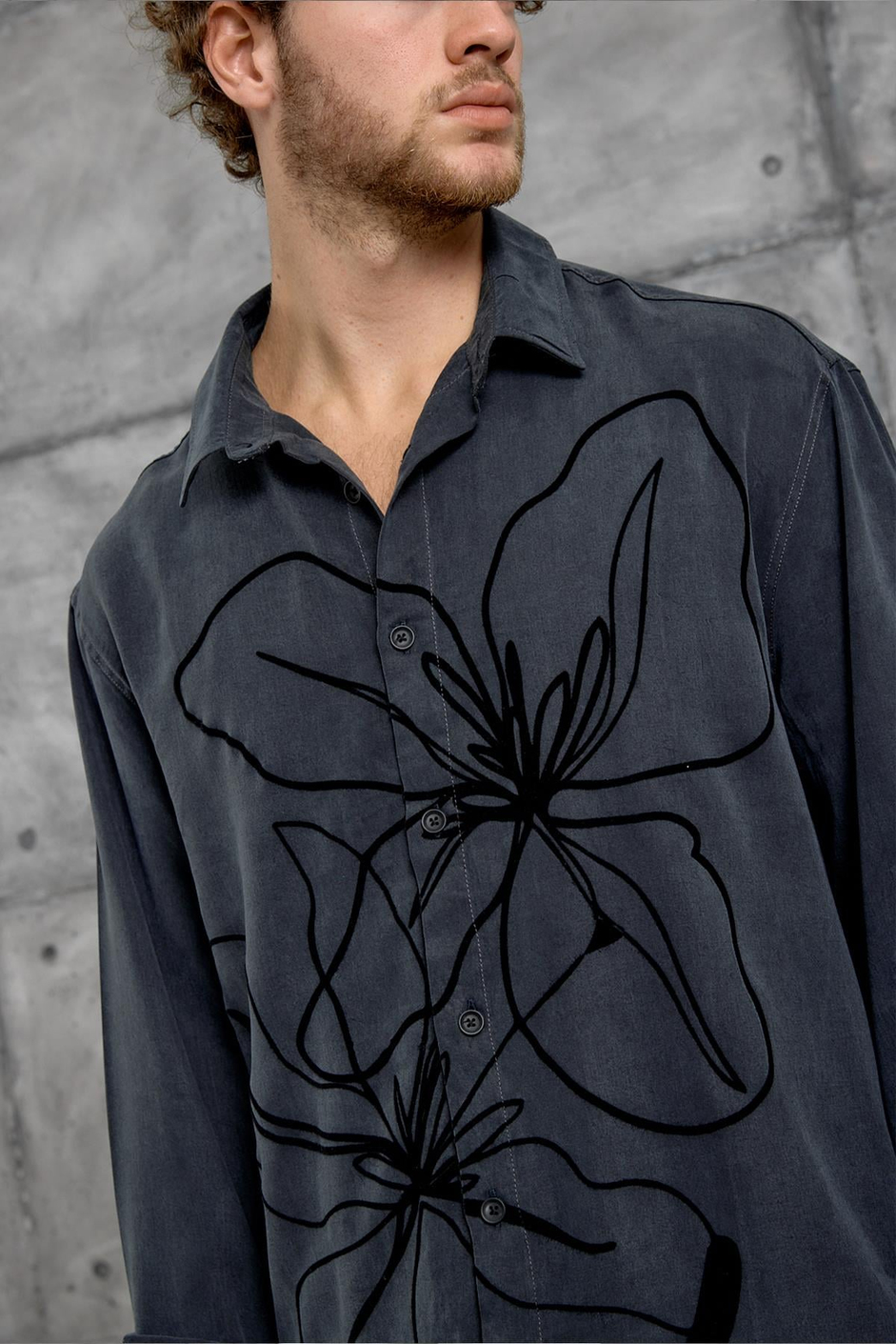 Siyah 251 ŞEKİL BASKILI OVERSIZE GÖMLEK