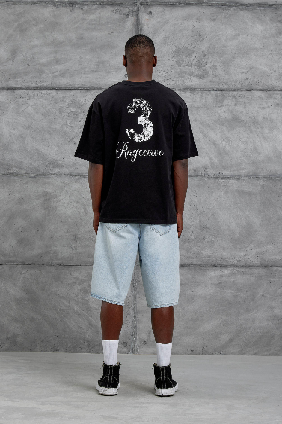 Siyah 3 Ragecure Baskılı Oversize Tshirt