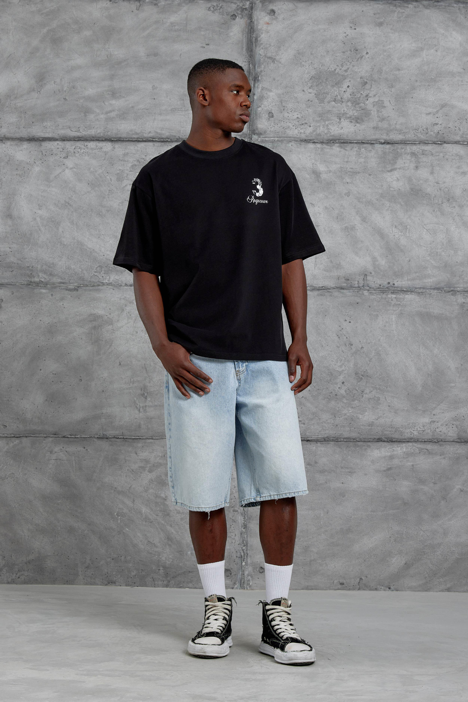 Siyah 3 Ragecure Baskılı Oversize Tshirt