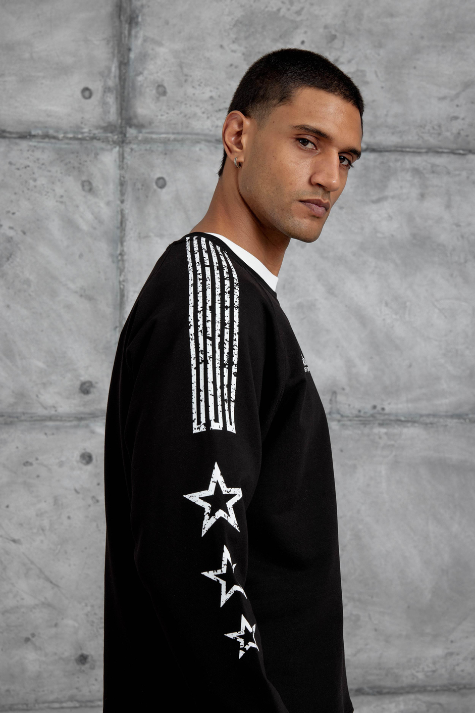 Siyah 98 Baskılı Çizgili Tasarım Oversize Sweatshirt