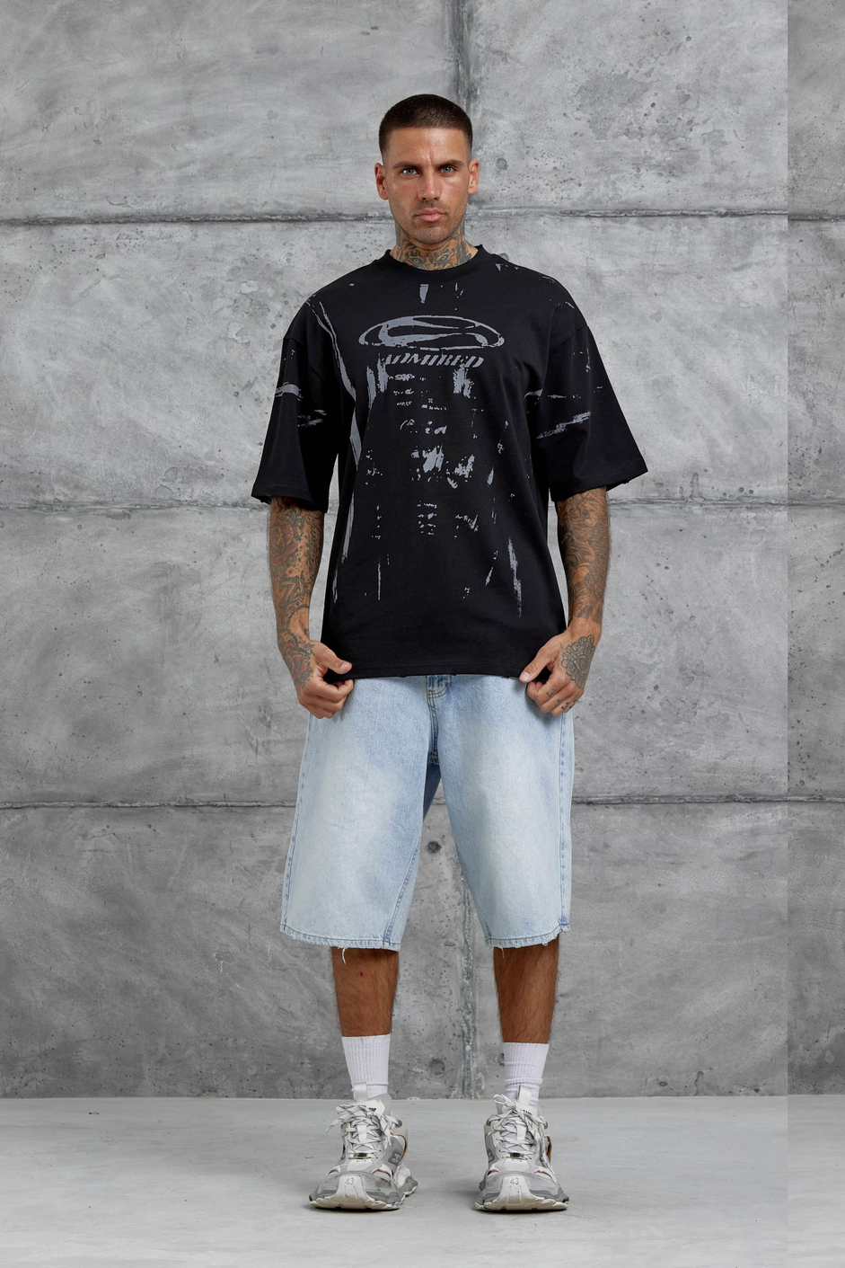 Siyah Admired Baskılı Oversize Tshirt