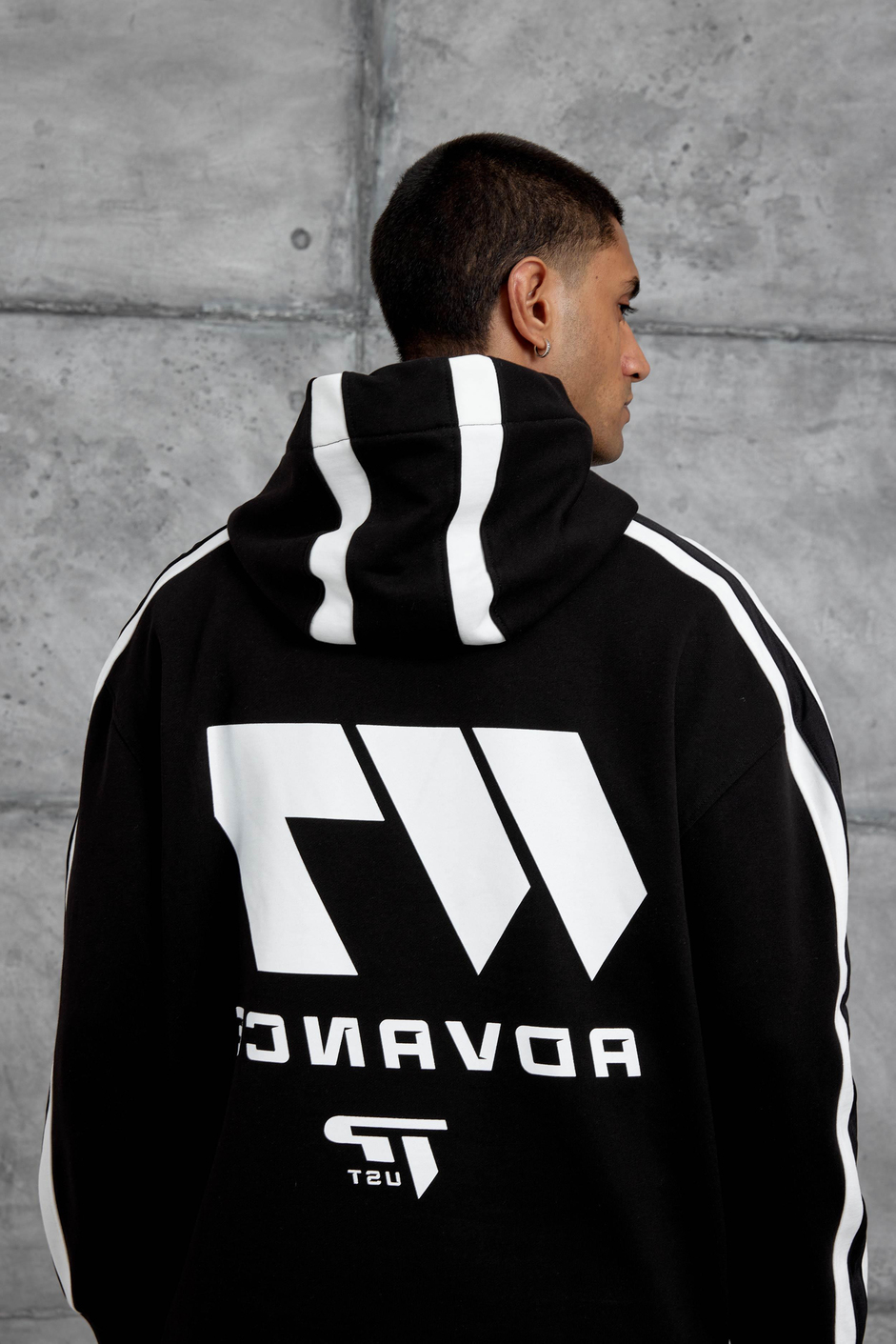 Siyah Advance Baskılı Kapüşonlu Oversize Sweatshirt