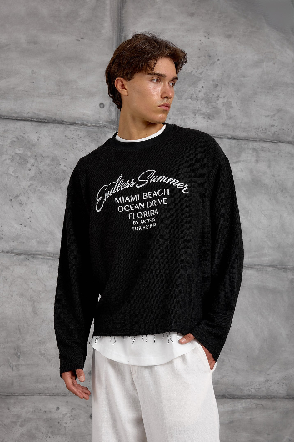 Siyah BASKILI DOKUMA KUMAŞ SWEATSHIRT