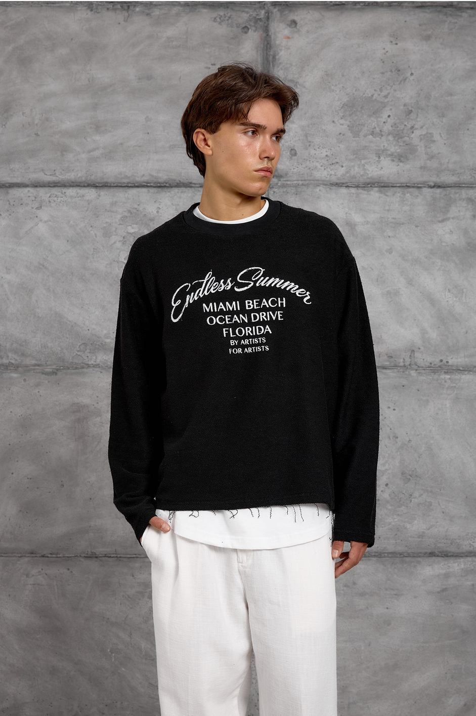 Siyah BASKILI DOKUMA KUMAŞ SWEATSHIRT